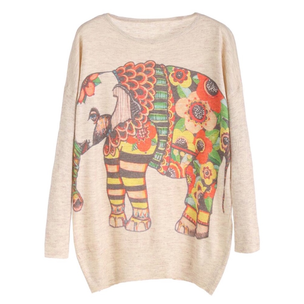 Beige Elephant Print Oversized Sweater, NWT